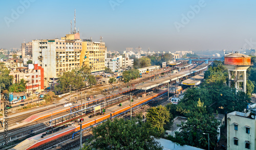 Skyline of Vadodara, formerly known as Baroda, with the railway station. Gujarat, India