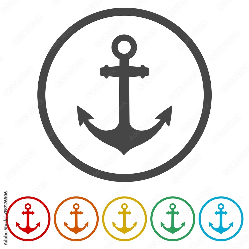 Vector anchor icon, Ship anchor or boat anchor flat icon, 6 Colors Included Vector anchor icon, Ship anchor or boat anchor flat icon, 6 Colors Included