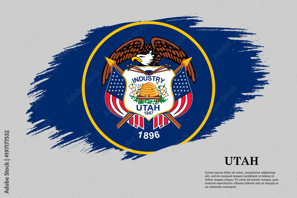 Utah Grunge styled flag. Brush stroke background