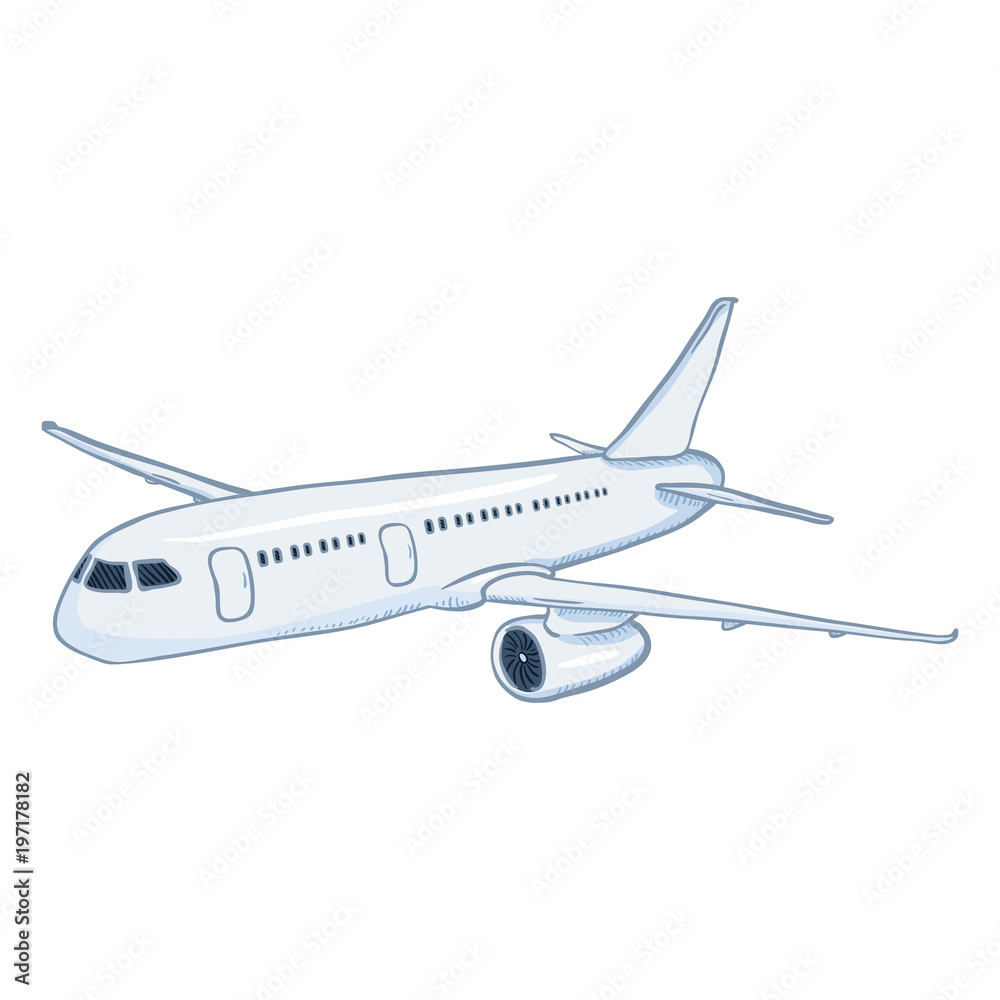 Vector Cartoon White Passenger Airplane. Commercial Aviation Aircraft.