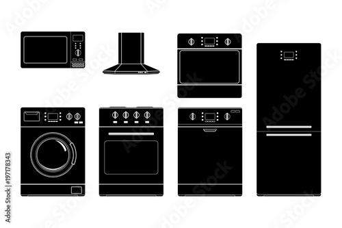 Home appliances. Black silhouette icons