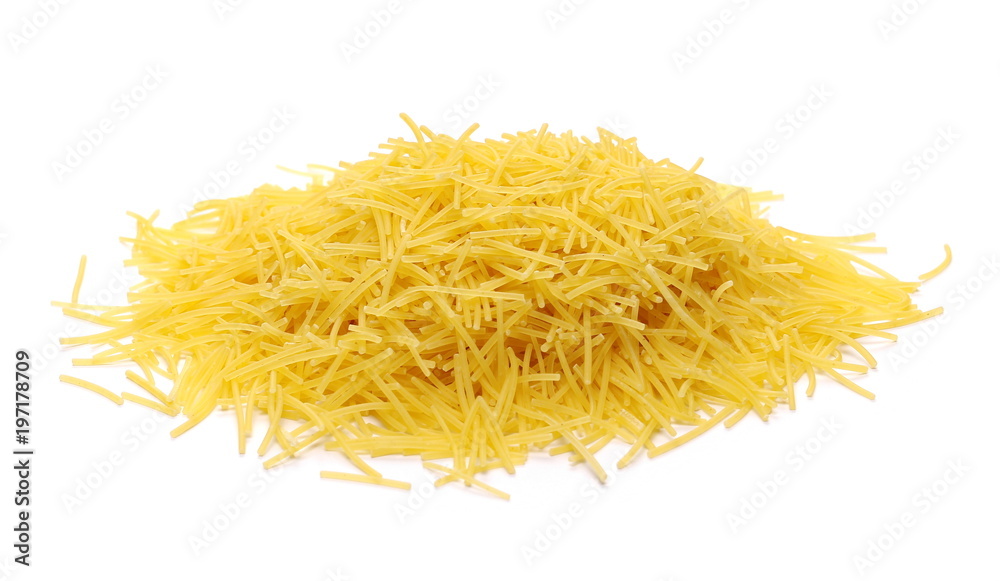Raw pasta, dry soup noodles, isolated on white background Raw pasta, dry soup noodles, isolated on white background