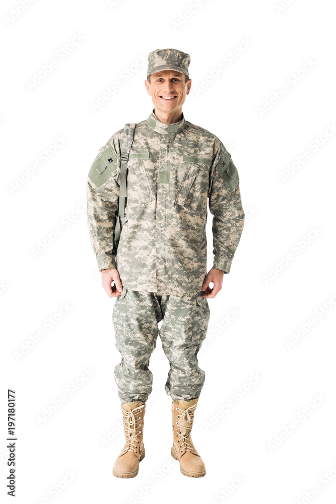 Young army soldier wearing uniform isolated on white Young army soldier wearing uniform isolated on white