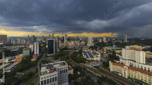 Beautiful and Dramatic city skyline overlooking busy city streets in Malaysia at afternoon.