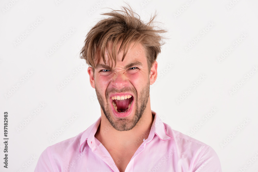 Macho with mouth wide open. Fashion and confidence concept. Macho with mouth wide open. Fashion and confidence concept.