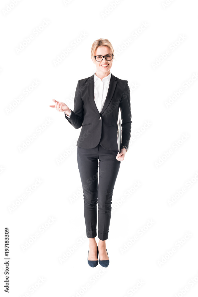 Smiling businesswoman looking at camera isolated on white Smiling businesswoman looking at camera isolated on white