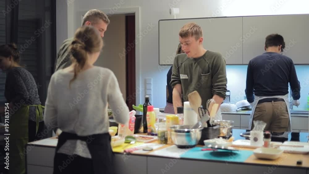 Cooking Class Student Interaction in Slow Motion Cooking Class Student Interaction in Slow Motion