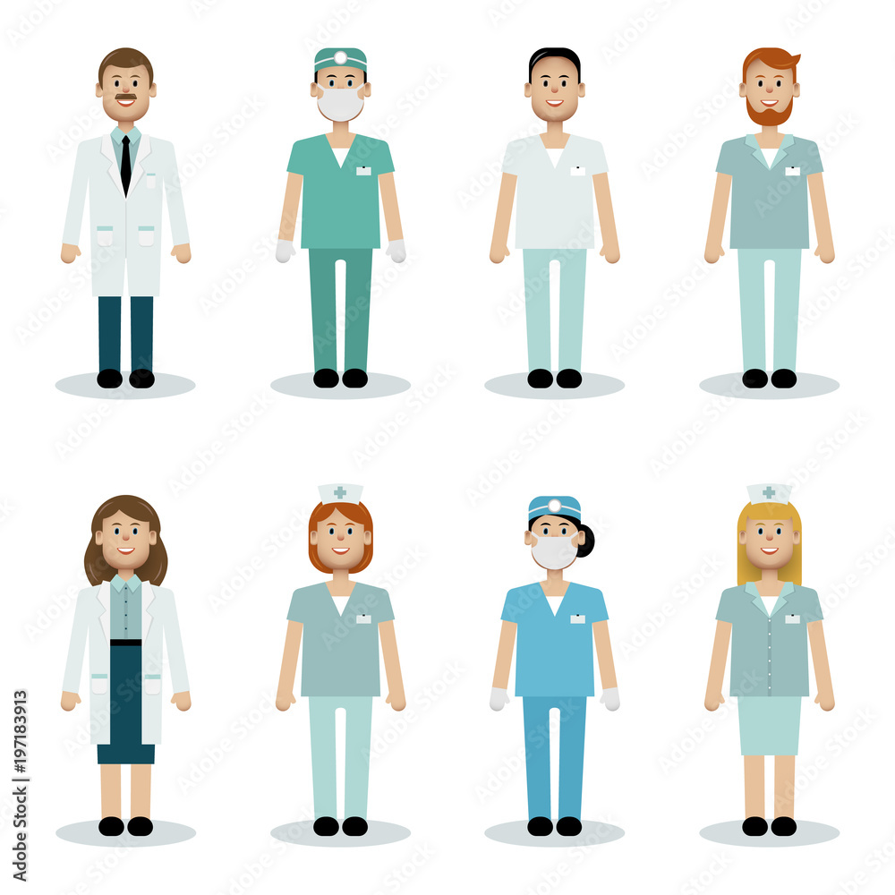 Medical team concept. People characters. Vector set of medical staff. 