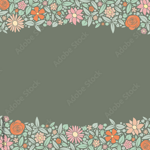 Stylish floral background. Layout of a postcard with hand drawn flowers. Vector.