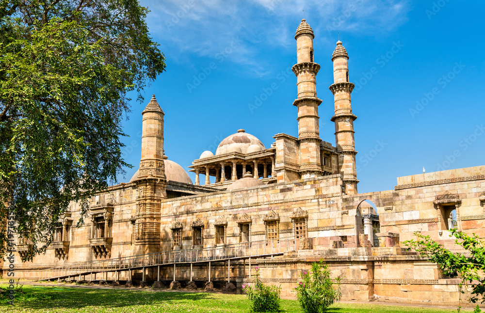 Jami Masjid, a major tourist attraction at Champaner-Pavagadh Archaeological Park - Gujarat, India