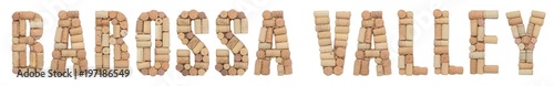 Foto Wine region of Australia Barossa Valley made of wine corks Isolated on white bac