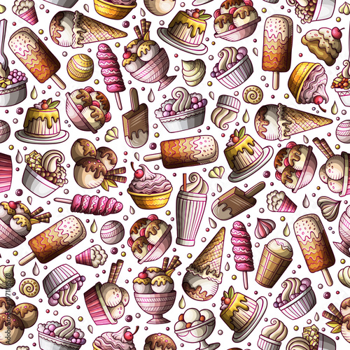 Cartoon hand-drawn ice cream doodles seamless pattern © balabolka