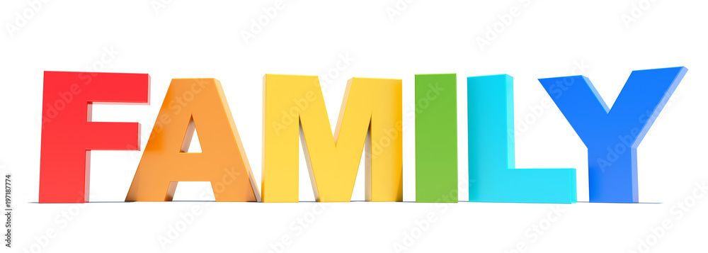 Family colorful word text on white background