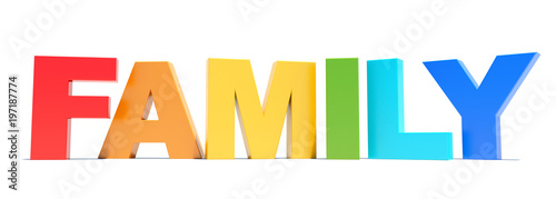 Photography Family colorful word text on white background