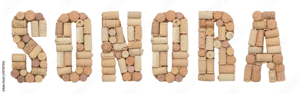 Wine region of Mexico Sonora made of wine corks Isolated on white background