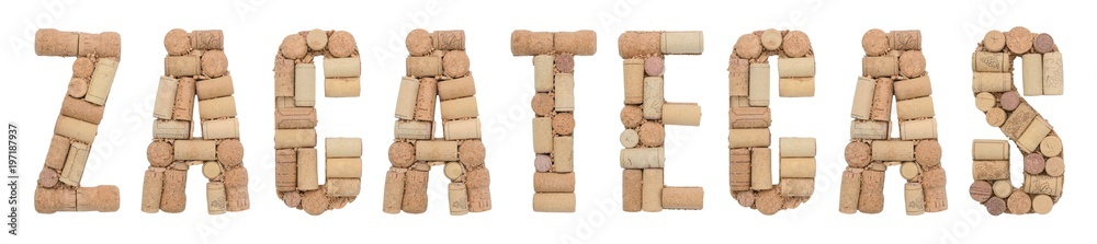 Wine region of Mexico Zacatecas made of wine corks Isolated on white background