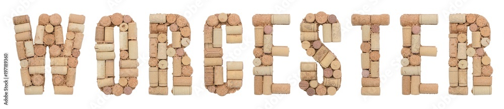 Wine region of South Africa Worcester made of wine corks Isolated on white background