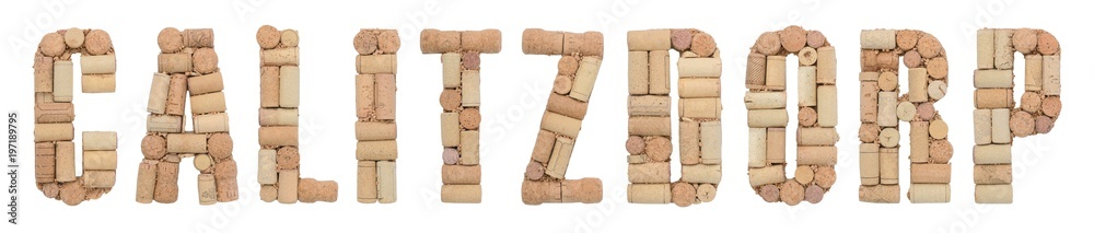 Wine region of South Africa Calitzdorp made of wine corks Isolated on white background