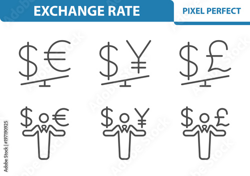 Exchange Rate Icons. Professional, pixel perfect icons depicting various exchange rate concepts. EPS 8 format.
