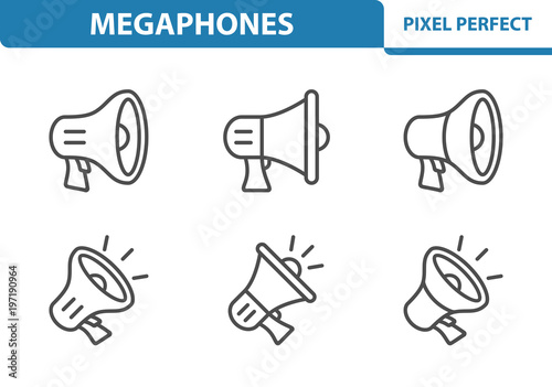 Megaphone Icons. Professional, pixel perfect icons depicting various megaphone concepts. EPS 8 format.