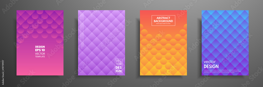 Fototapeta premium Colorful placard templates set with graphic geometric elements. Applicable for brochures, flyers, banners, covers, notebooks, book and magazine.