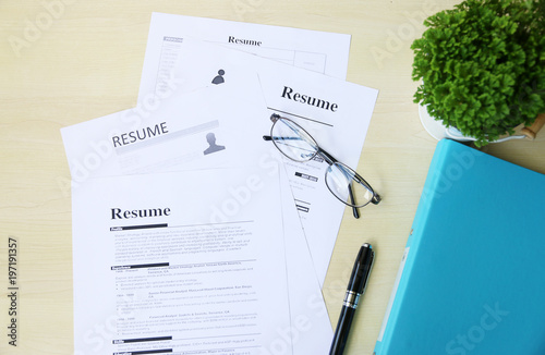 Resume on table in Office Business