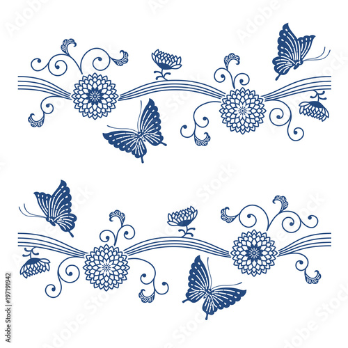 蝶と花の和風模様