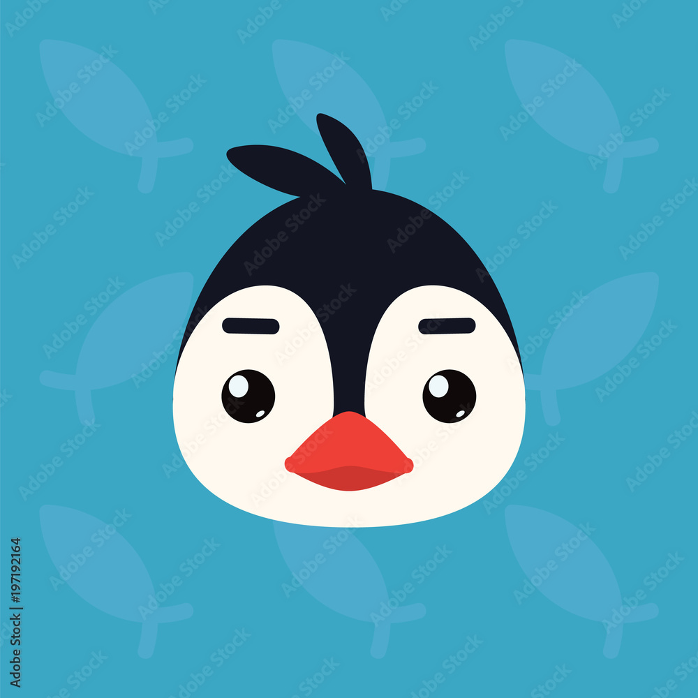 Penguin emotional head. Vector illustration of cute arctic bird shows  neutral emotion. Poker face emoji. Smiley icon. Print, chat, communication.  Penguin in flat cartoon style on blue background. Stock Vector | Adobe