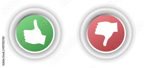 red and green feedback buttons with hand showing approval or disapproval