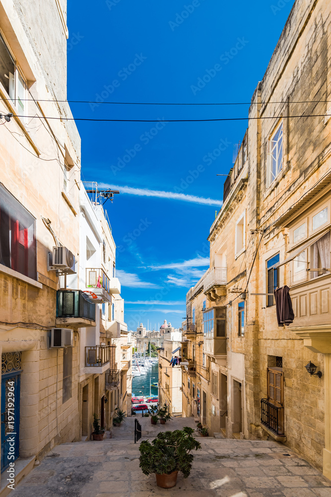 Narrow charming street in Senglea,Malta
