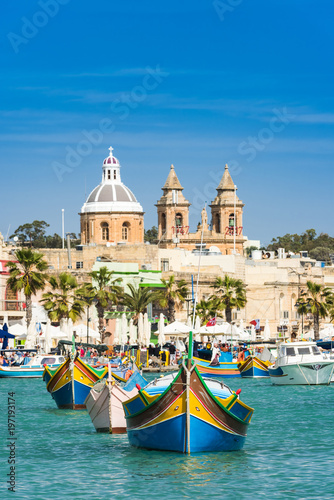 Traditional fisherman village and boats,Malta photo