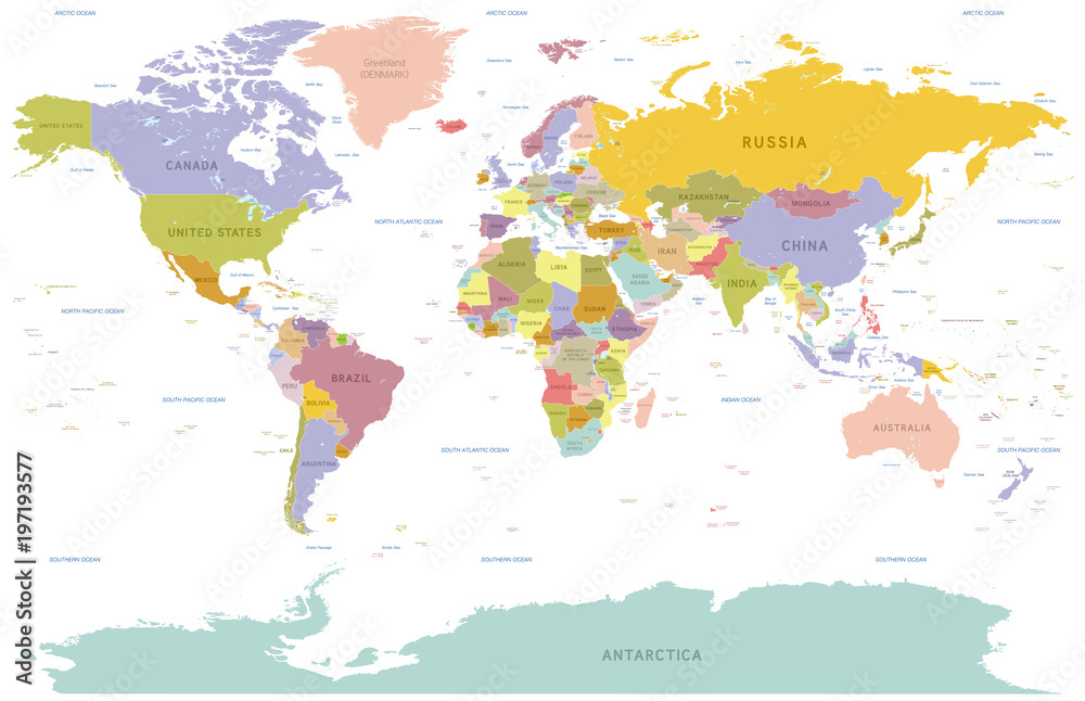 Naklejka Wektorowa kolorowa Światowa mapa