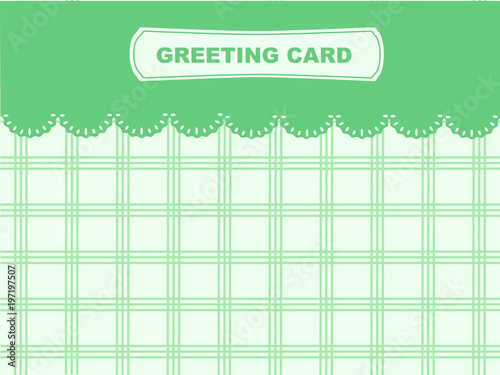 Vector green greeting card with laces and label frame