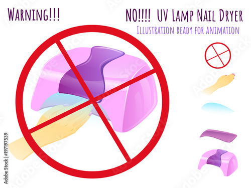 Vector icon hand and uv light machine ready for animation Warning - No uv lamp nail dryer pink design