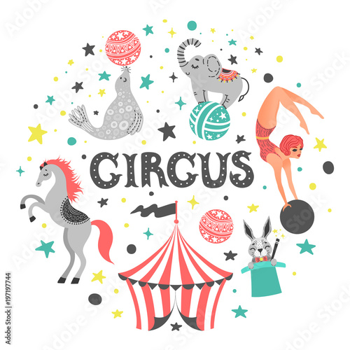 Vector illustration of circus animal. Cute cartoon characters. Isolated on white