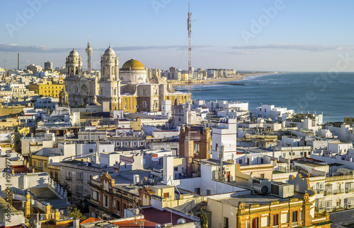 Cadiz skyline with the cathedral and Atlantic Ocean, Spain