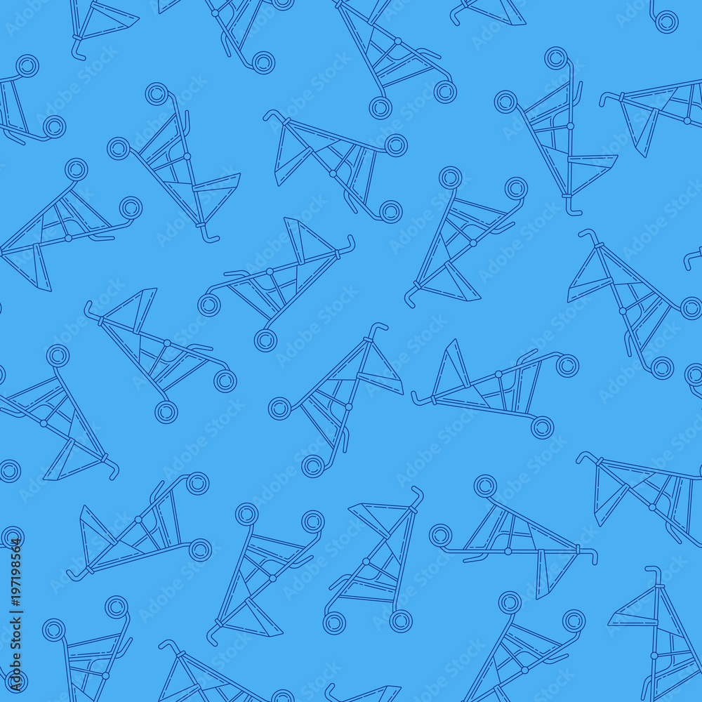 Vector seamless pattern with stroller. Perfect for site backdrop, screen background, surface design and other endless fill.