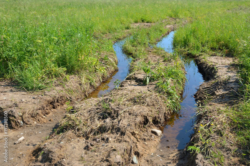Deep ruts in the roads filled with dark water