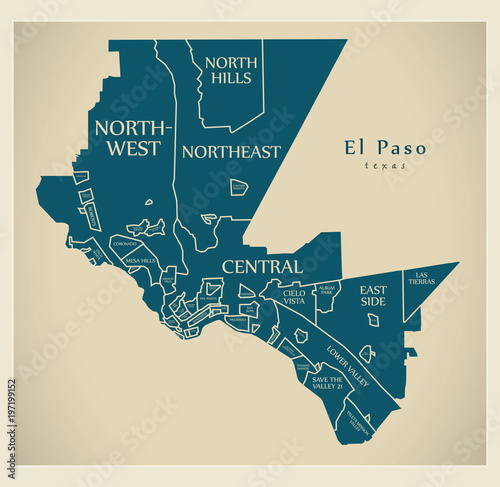 Modern City Map - El Paso Texas city of the USA with neighborhoods and titles photo