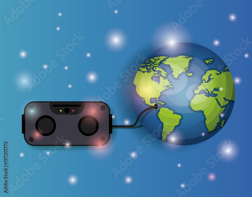 world planet with game control connection vector illustration design