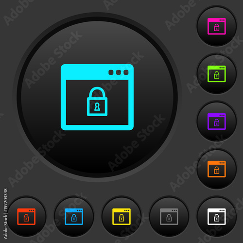 Lock application dark push buttons with color icons