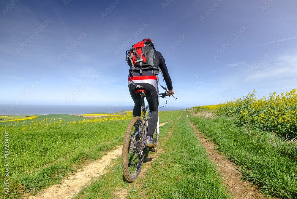 homme faisant du vtt au printemps homme faisant du vtt au printemps
