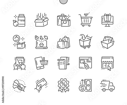 Shopping Well-crafted Pixel Perfect Vector Thin Line Icons 30 2x Grid for Web Graphics and Apps. Simple Minimal Pictogram