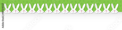 Easter decoration with white 3d bunnies and copyspace - panoramic banner. Vector.