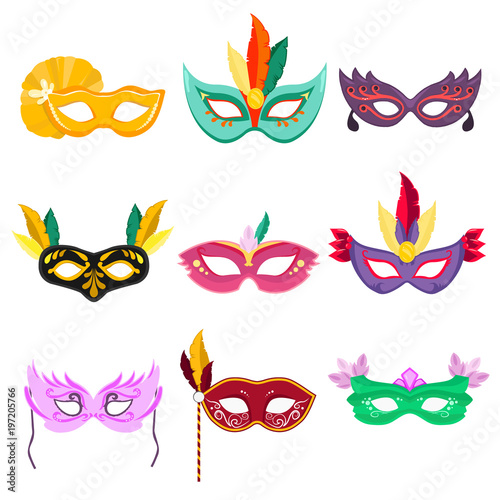 Set of vector illustrations. Venetian Masquerade Masks. Carnival party face masks
