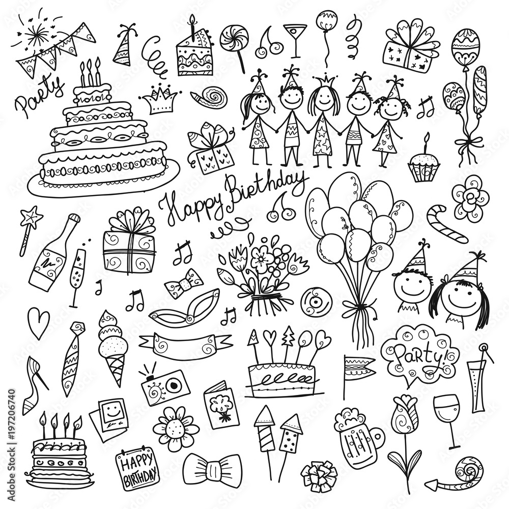 Birthday party, coloring icons for your design