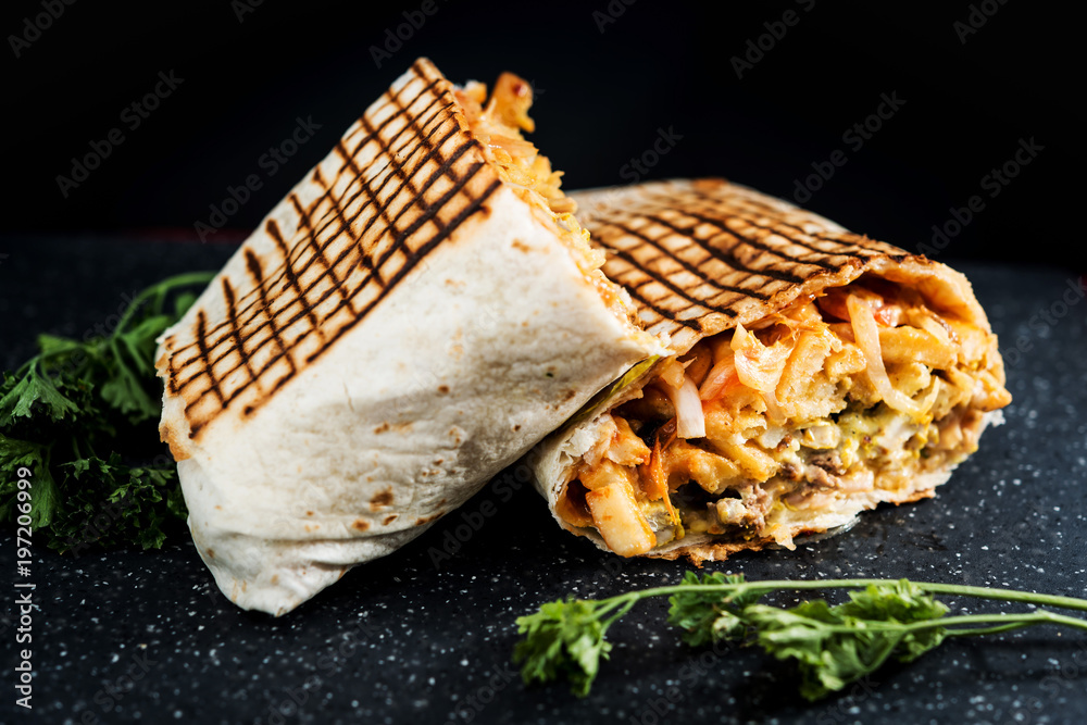 beef tacos served with golden French fries
