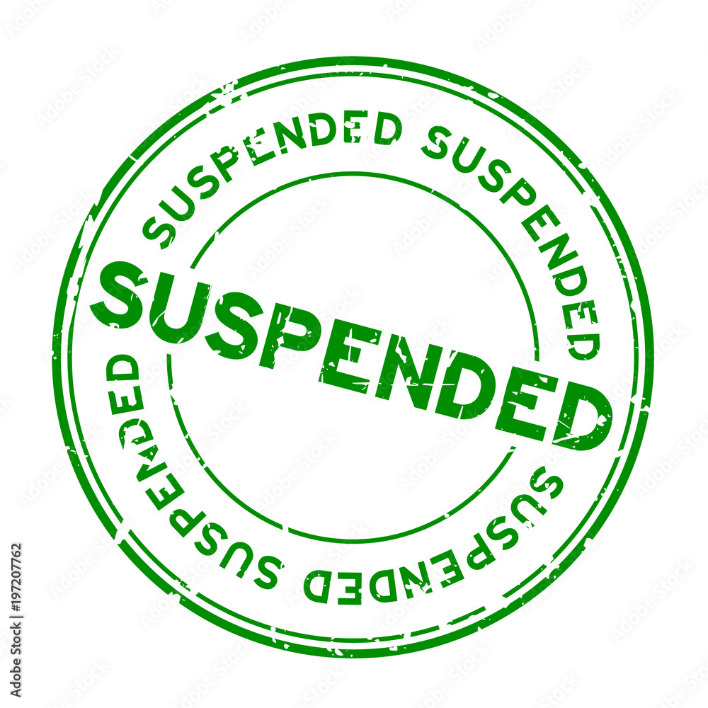 Grunge green suspended round rubber seal stamp on white background