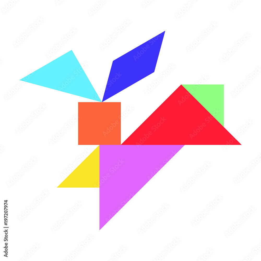 Color tangram puzzle in rabbit shape on white background (Vector) Color tangram puzzle in rabbit shape on white background (Vector)