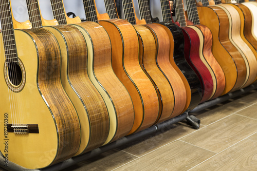 guitar body in store background